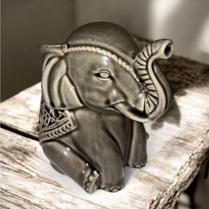Ceramic Elephant Night Light Accent Trunk Up Good Luck